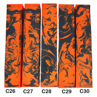 John Underhill handmade Alumilite pen blanks with orange and black swirl patterns. 26-30C