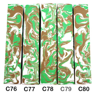 John Underhill handmade Alumilite pen blanks with green, brown and white swirl patterns. 76-80C