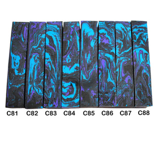 John Underhill handmade Alumilite pen blanks with aqua, purple and black swirl patterns. 81-88C