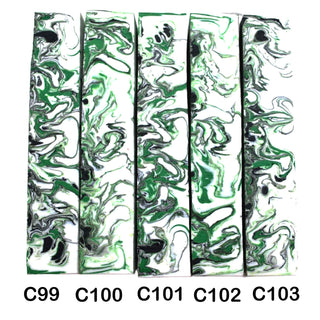 John Underhill handmade Alumilite pen blanks with green, black and white swirl patterns. 99-103C