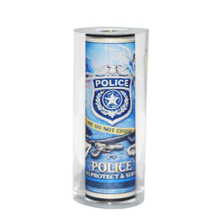 Police-themed resin pen blank by John U featuring police badge, Protect and Serve graphics, and blue law enforcement design for Sierra-style pen kits.