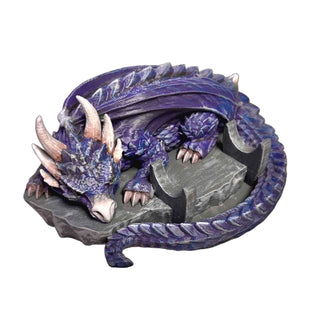 Purple Hand-painted 3D-printed Sleeping Dragon Pen Stand by artist John U. A fantasy-themed display for handmade pens