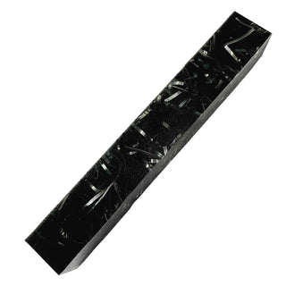Raffir Glitter Black pen blank made from translucent black epoxy resin with reflective aluminum chips and ribbons