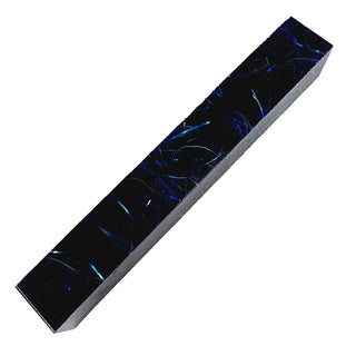 Raffir Glitter Blue pen blank crafted from translucent blue epoxy resin with suspended aluminum ribbons for exceptional depth