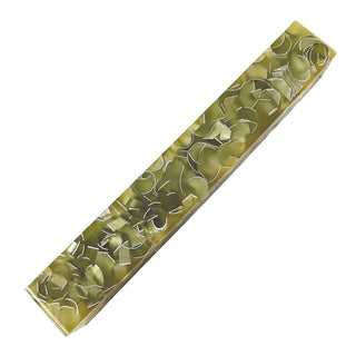 Raffir Sparkle Glow pen blank with translucent glow-in-the-dark epoxy resin and shimmering aluminum ribbon inclusions.