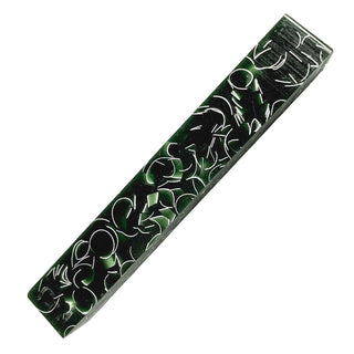 Raffir Sparkle Green pen blank featuring translucent emerald green epoxy resin with reflective aluminum ribbons.