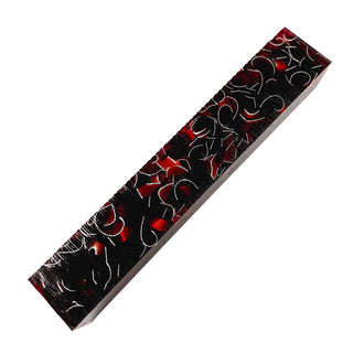 Raffir Sparkle Red pen blank with deep translucent red epoxy resin and suspended aluminum metallic ribbons.