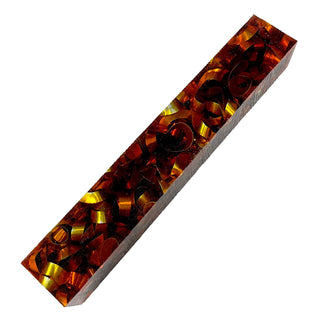 Raffir Sparkle Yellow pen blank crafted from translucent golden-yellow epoxy resin with brilliant aluminum ribbon inclusions.