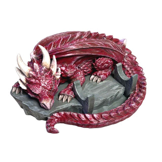 Red Hand-painted 3D-printed Sleeping Dragon Pen Stand by artist John U. A fantasy-themed display for handmade pens