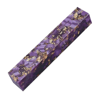 Gilded Moons Amethyst Acrylic Pen Blank with purple crescent shapes and metallic gold flakes in clear resin