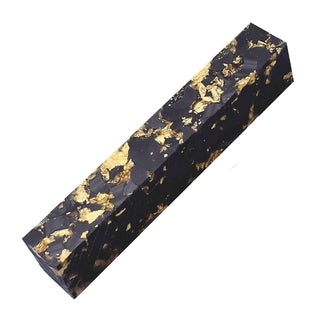 Gilded Moons Midnight Acrylic Pen Blank with black crescent shapes and metallic gold flakes in clear resin