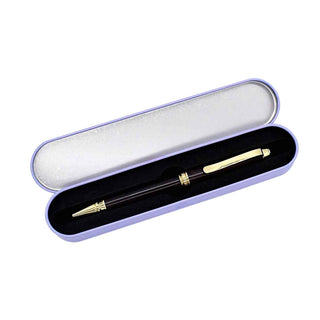 Rounded Metal Pen Box. Purple Open