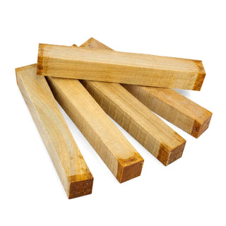 Satinwood pen blanks with pale yellow to golden honey coloration and fine grain for custom pen turning and premium woodworking projects. Group 2