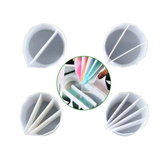 Silicone split cups for resin casting with multiple compartments for pouring multi-color resin and creating swirl patterns. Top view