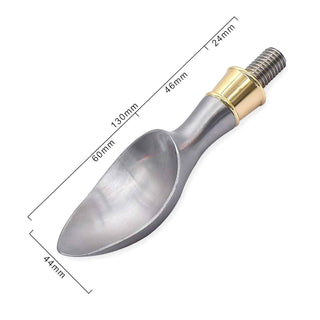 Stainless steel and gold ice cream scoop kit with threaded insert for custom turned handles and kitchen projects. Measurements