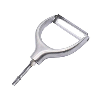 Y-shaped heavy duty vegetable peeler kit with serrated stainless steel blade and handle mounting stem
