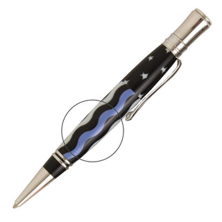Thin Blue Line Pen Blank - Wavy with White & Black Stripes