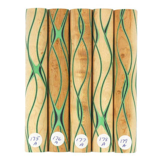 Three Veneer Serpentine Pen Blanks - Birdseye Maple W/ Black & Emerald Veneers #175-179A