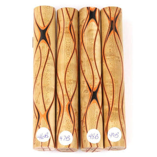 Three Veneer Serpentine Pen Blanks - Birdseye Maple W/ Black & Orange Veneers #46-49B
