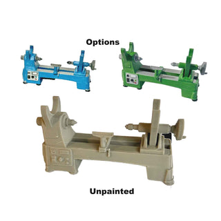 3D printed and hand‑painted miniature lathe pen holder used as a desk organizer. Suggested optional versions available