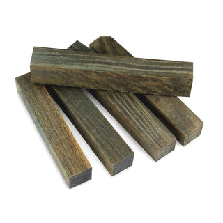 Verawood pen blanks with olive-green, golden-brown, and dark brown streaking for custom pen turning and premium woodworking projects. Group 1