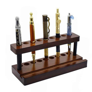9 pen wood display stand dark wood finish