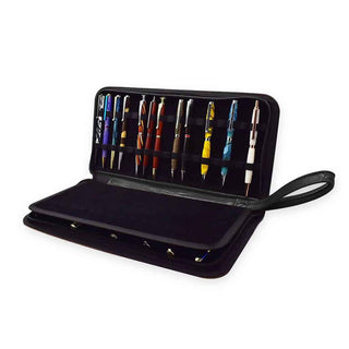 Zippered Leather Pen Portfolio - Holds 36