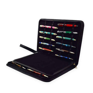 Zippered Leather Pen Portfolio - Holds 48
